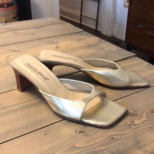 90s Charles David sz 8 gold mule heels / sandals